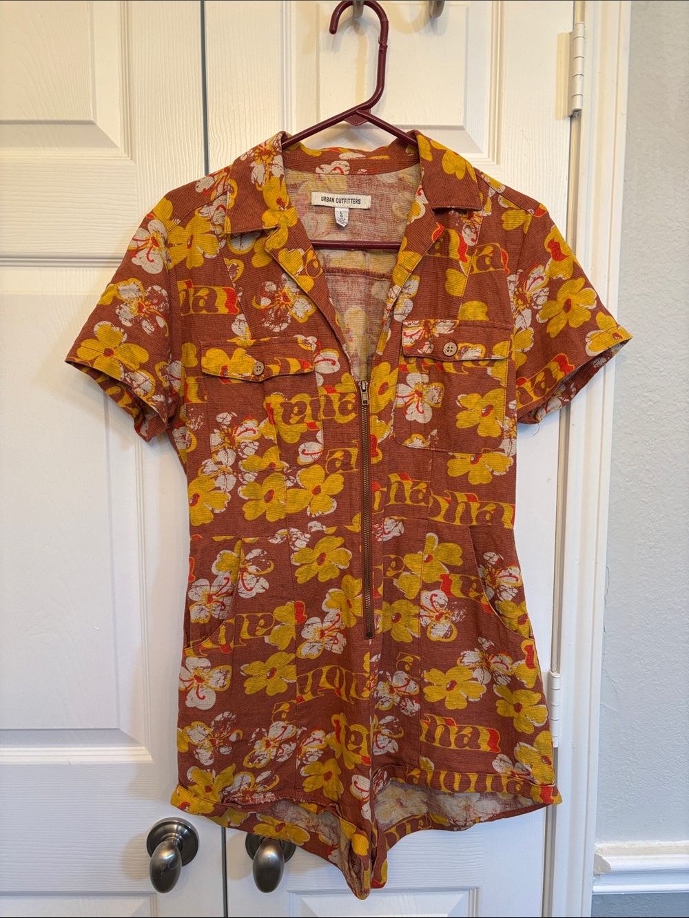 Urban Outfitters Floral Zip Romper in Rust & Yellow